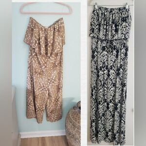 Elegant Tan and Black Patterned Jumpsuits
